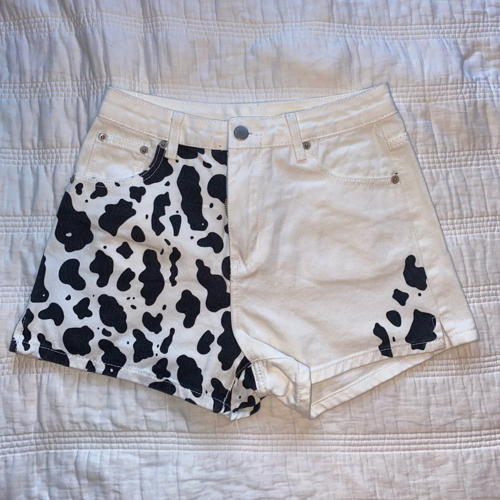 Cow Print High Rise Jean Shorts